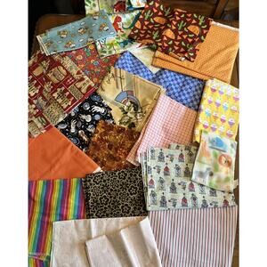 Fabric Remnants For Quilts Crafts Lot Floral Designs Seasonal Birds Cartoon